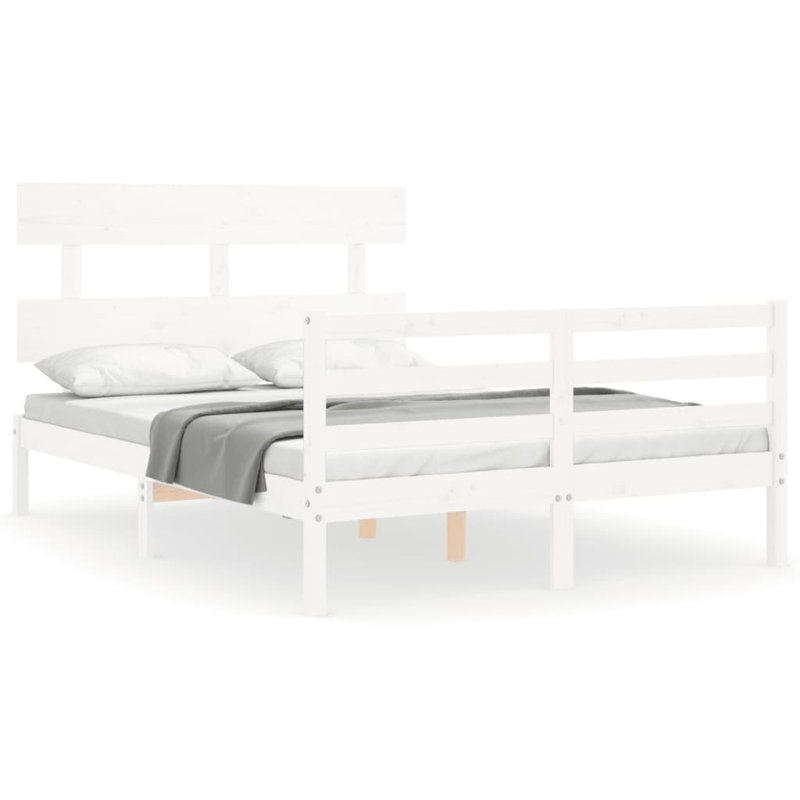 Bed Frame with Headboard, White, 200 x 200 cm