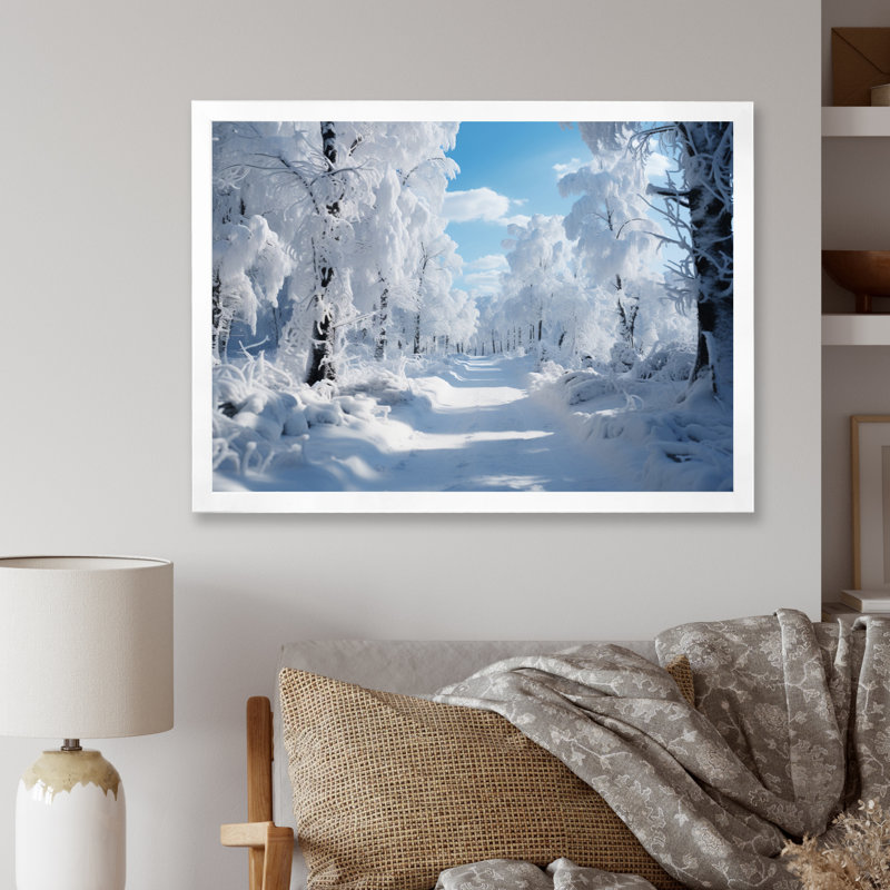 Winter Frosty Forest IV, reproduction d'art sur toile, Cadre simple blanc, H 34 po x l 44 po x P 1,5 po