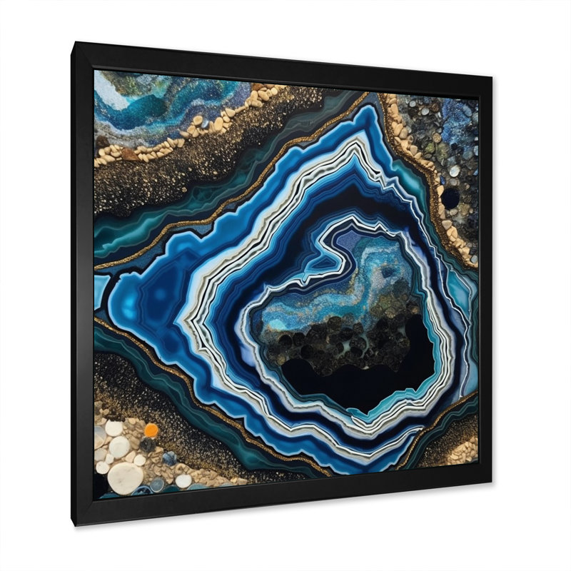 «Teal Gold Geode Gems», reproduction sur toile, H 36 po x l 36 po x P 1,5 po, Cadre simple noir