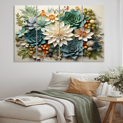 Green Succulents Flowers Serene Succulents VI On Canvas 4 Pieces Print