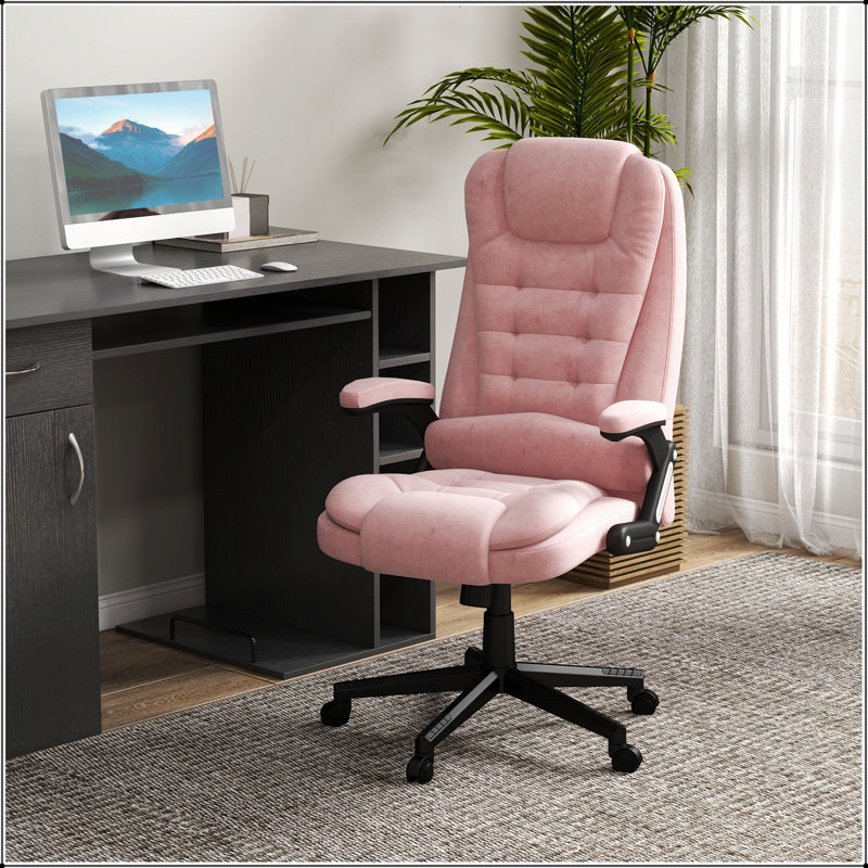 Fauteuil de bureau massant et vibrant à 6 points avec fonction chauffante, dossier haut en velours pour un confort et un soutien optimaux, rose