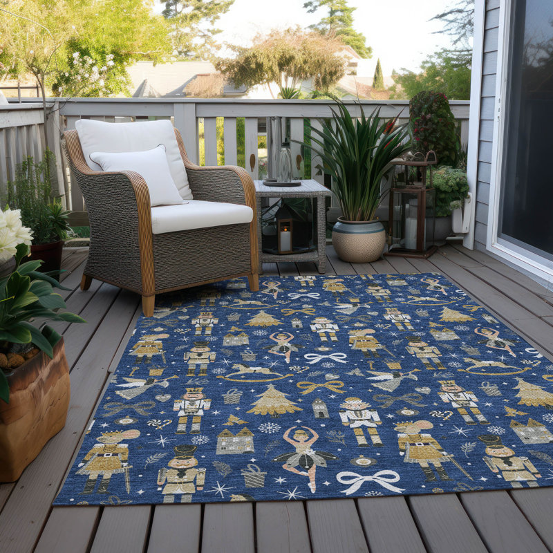Nutcracker Navy 3' x 5' Synthetic Washable Rug