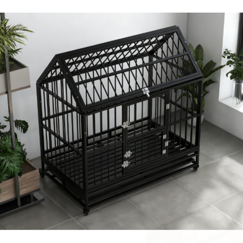 Cage pour chien avec 4 roues verrouillables, portes doubles et plateau amovible