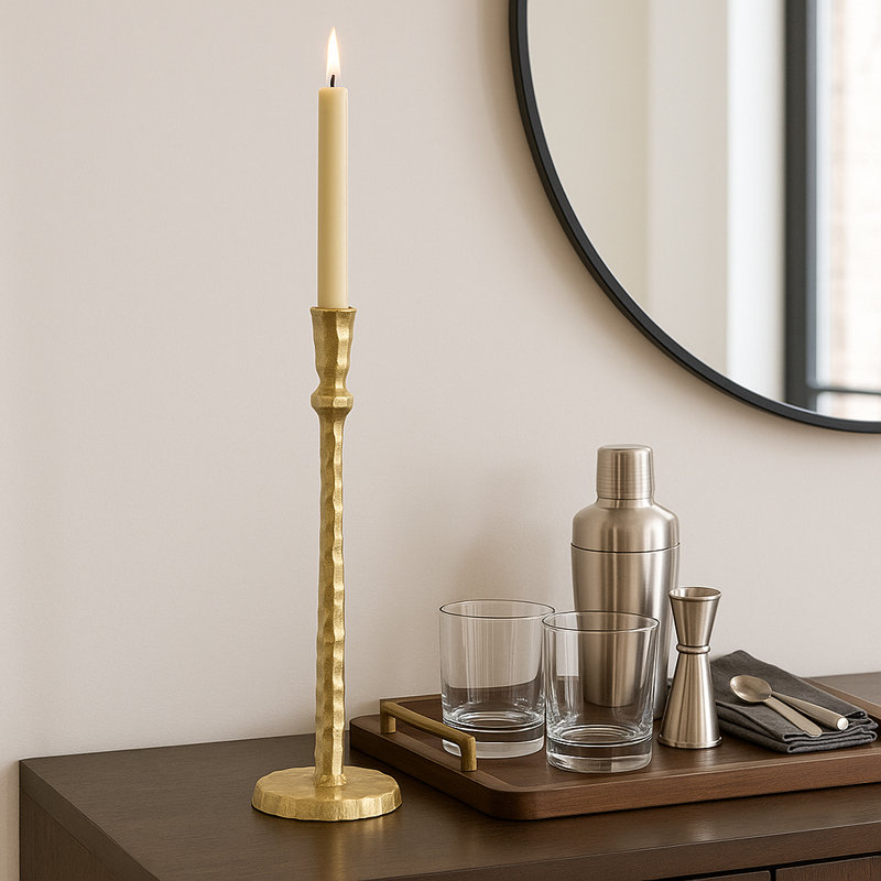 Porte-bougie décoratif martelé décoratif pour la maison - Porte-bougie de table moderne pour décoration de salon - Or et métallique