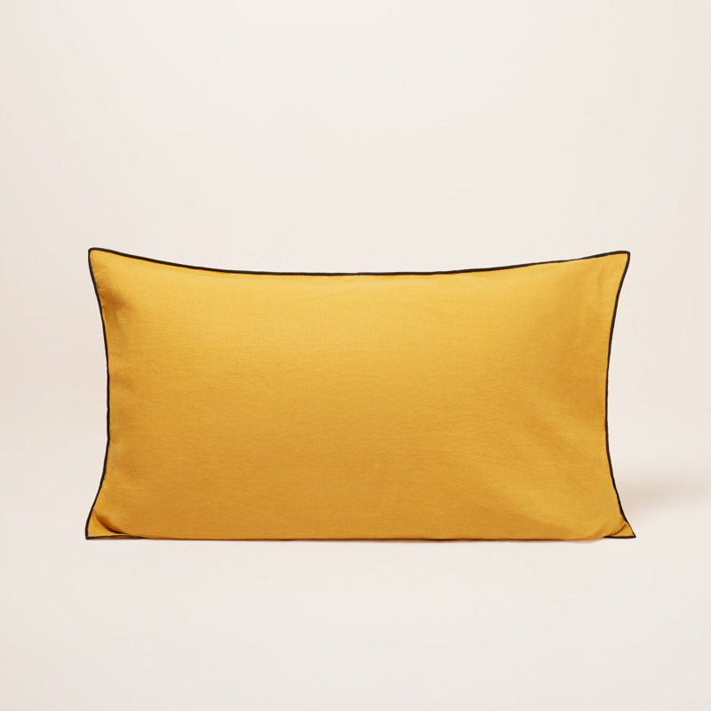 Carlina 100% Linen Button Pillow Protector, Ochre, Queen