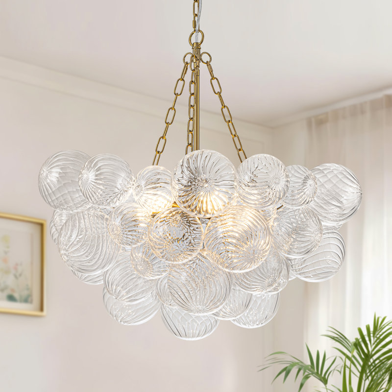 Lustre sphérique en verre 6 lumières, Doré