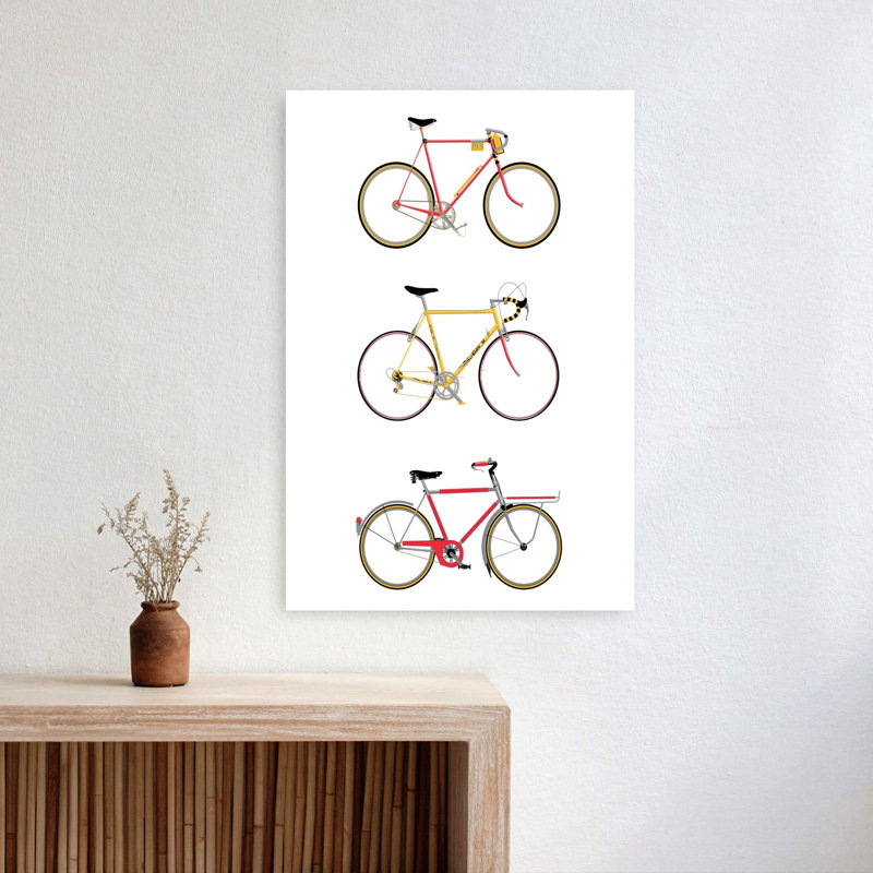 Trois vélos rétro, art mural rétro, 24" H x 16" W