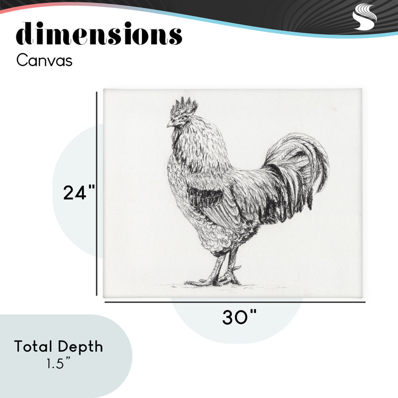 Coq en toile gris anthracite, design par Leah Noel Art, H 24 po x l 30 po