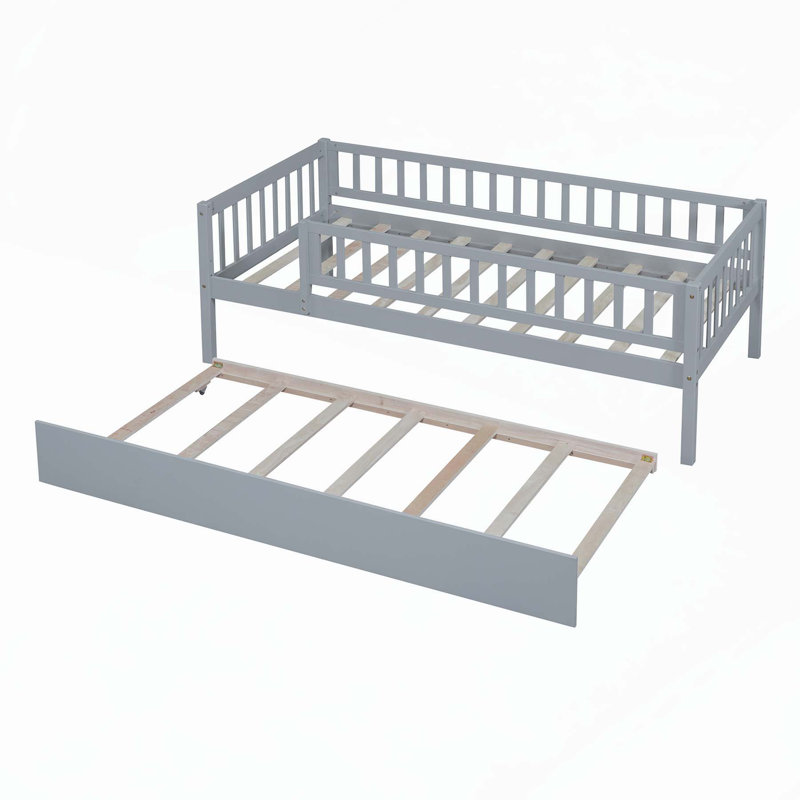 Sturdy and Versatile Daybed with Trundle and Guardrails for Optimal Rest, Gray, Twin