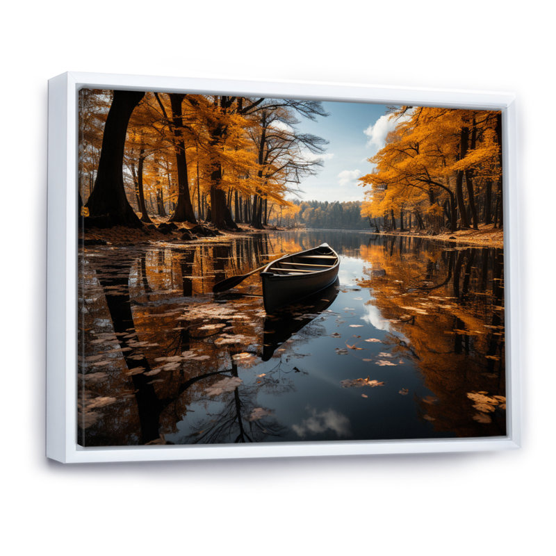 Golden Lake Forest - forêt, art mural sur toile, H 30 po x l 40 po x P 1,5 po, Cadre flottant blanc