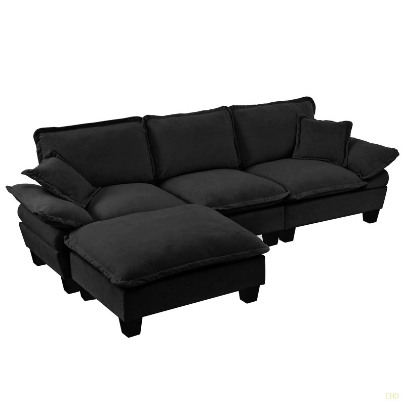 Canapé modulaire modulaire, canapé en forme de L avec conception de voilier, 1 repose-pieds mobile et 2 coussins moelleux inclus, chenille confortable pour le salon