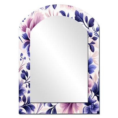 Moroccan Damask Poppies Intrigue - Damask Arch Mirror, Purple Asymmetrical Decorative Wall Mirror, Printed Metal Art