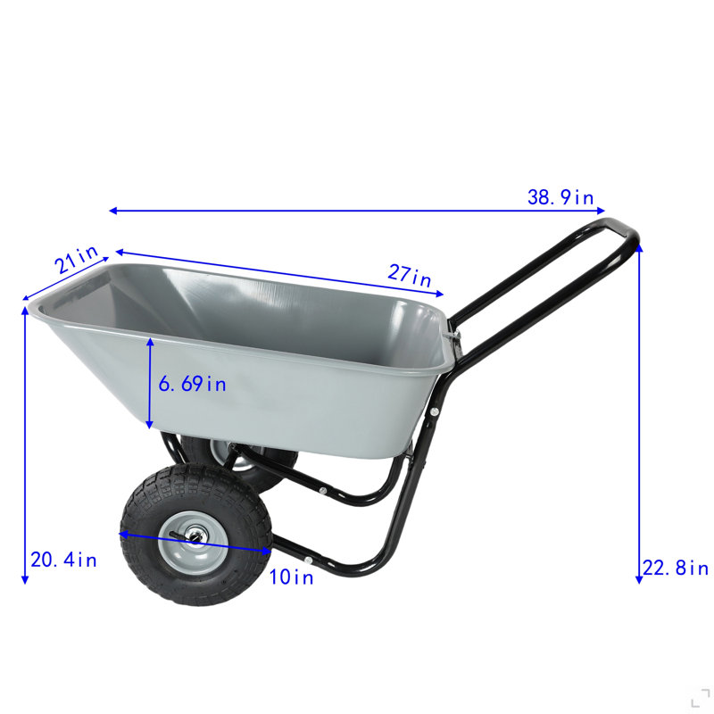 Chariot à deux roues, chariot de jardin, roues pneumatiques de 10 pouces (gris)