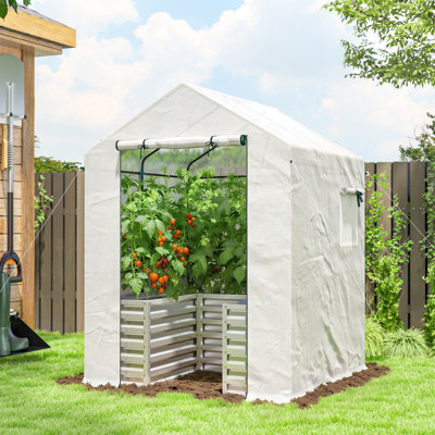 Serre avec jardin surélevé, serre extérieure, blanc