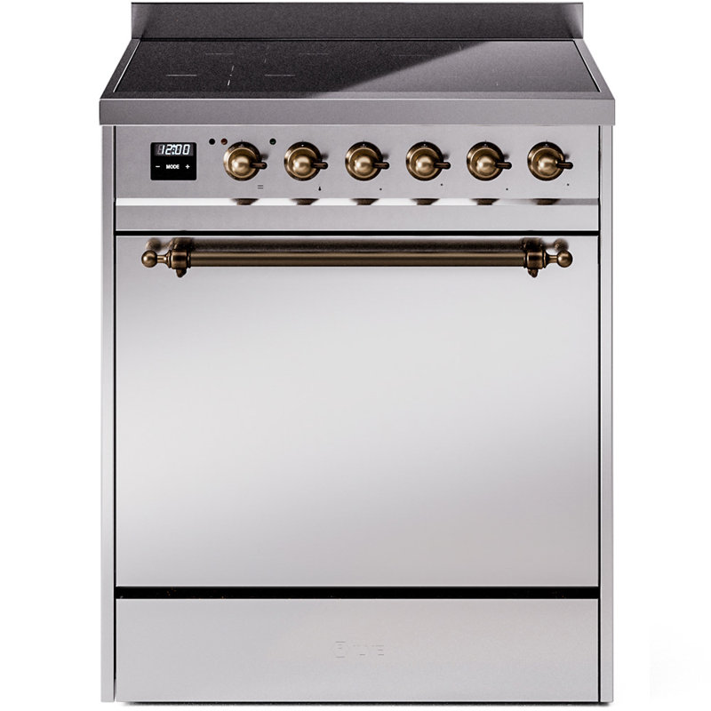 ILVE Nostalgie II Series 30 inch Induction Range with 4 Induction Elements (Solid Door), Stainless Steel/Bronze