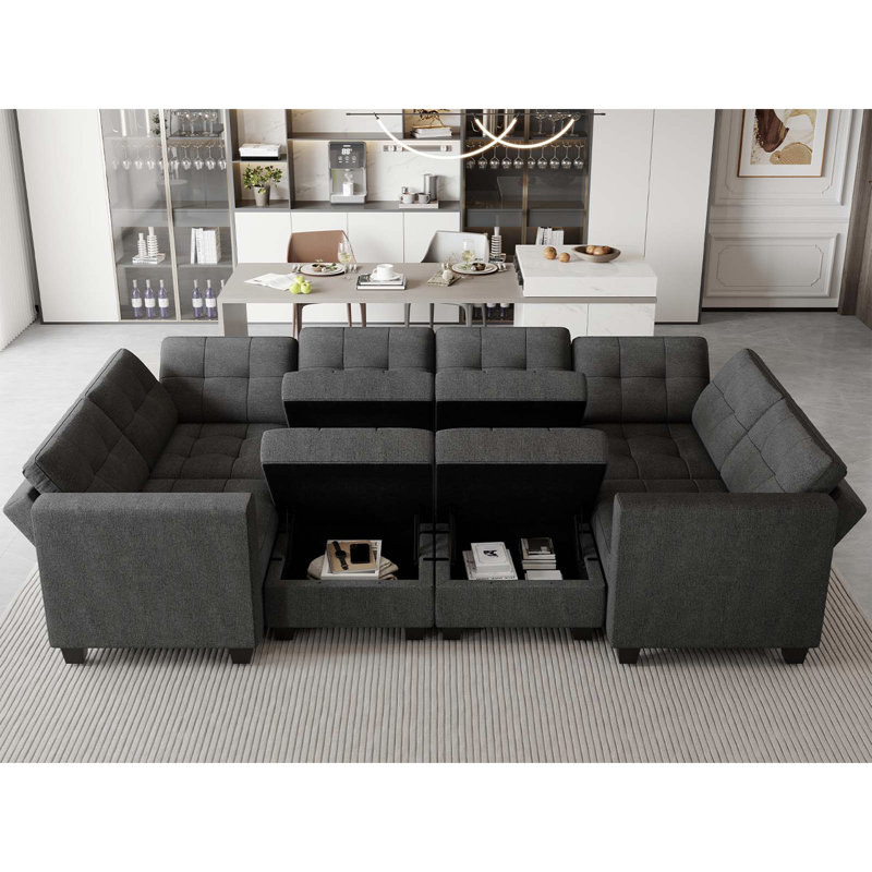 Soneson Ivery 116.6'' Sectional Couch Sleeper Module Polyester Blend Sofa Bed with Storage Seat Ottoman