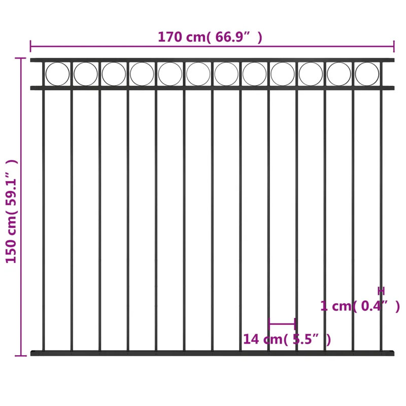 Parthena Black Metal Fence Panels, 150cm H x 170cm W