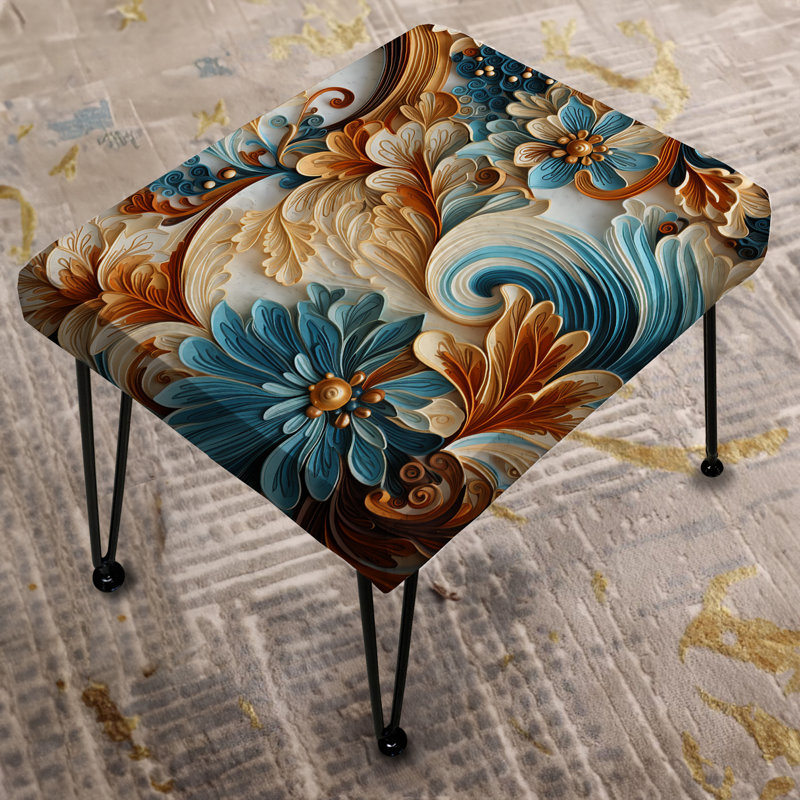 Rustic Paisley Gold Turquoise Gardens - Repose-pieds rectangulaire floral