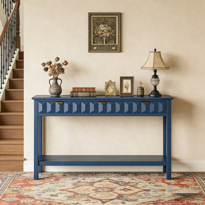 Table d'entrée 60 po en placage de sapin avec façades en nid d'abeille, console moderne, Marine
