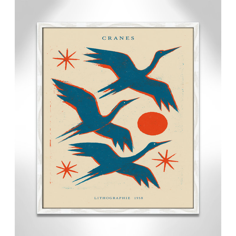 «Cranes» par Treechild, L 21,5 po x H 25,5 po, White Woodgrain, Impression encadrée