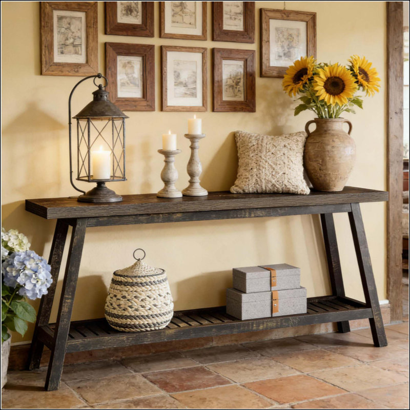 Canapé à 2 niveaux, console, table d'appoint