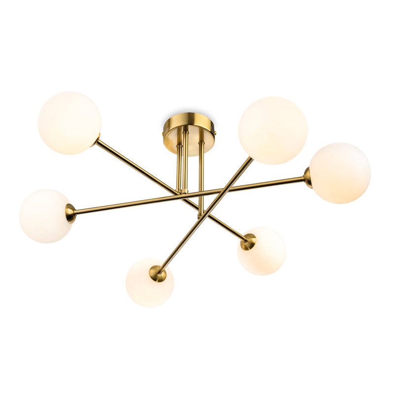 Glass Flush Mount, Brushed Brass, 6, Opal White