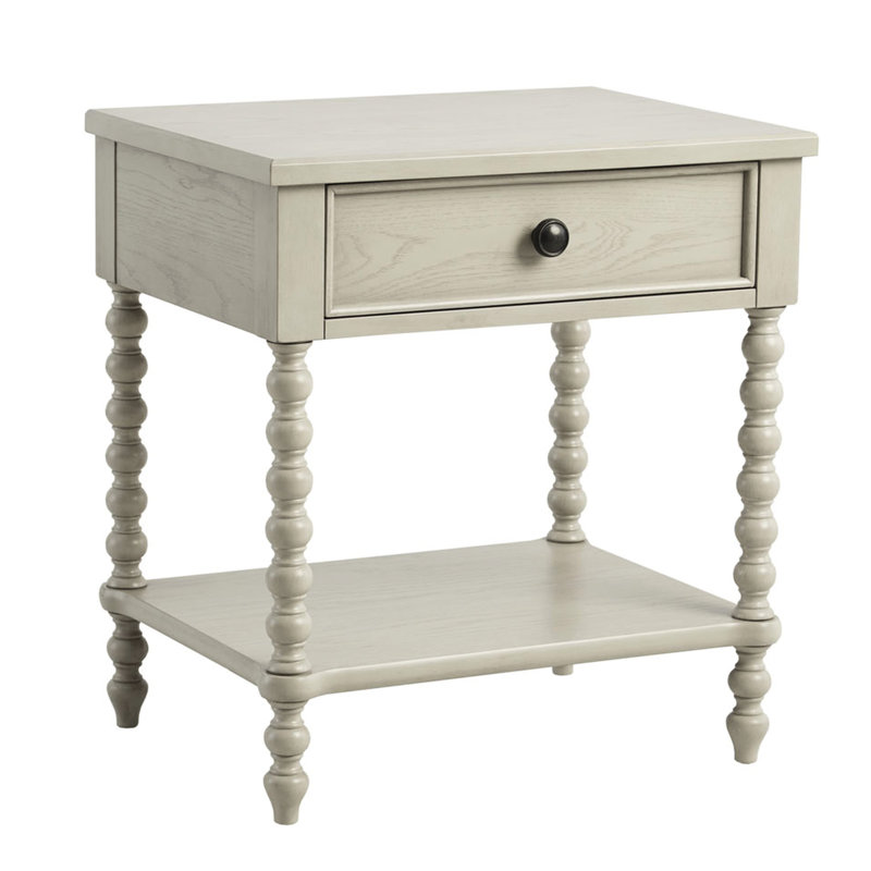 Table de chevet - Bois massif blanc délavé, glissière de tiroir en métal, Intrigue, assemblage simple, l 24 po x P 18 po H 26 po en bois blanchi, attrait, objet sans effort,