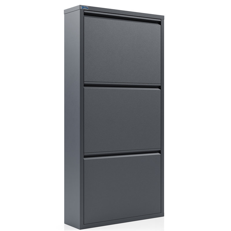 Antibacterial 3 Tier Metal Shoe Cabinet without Holes, Anthracite