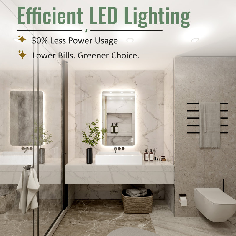 Soft Rounded Frameless Backlit LED Bathroom Vanity Mirror, Dimmable, Anti-Fog, 3 Color Temperatures, Tempered Glass, UL/ETL Certified