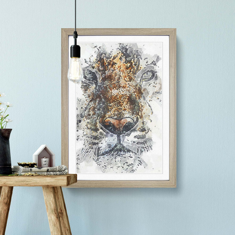 Stare of the Tiger in Abstract - Picture Frame Painting Print, 48cm H x 36cm W x 2cm D, Oak Framed