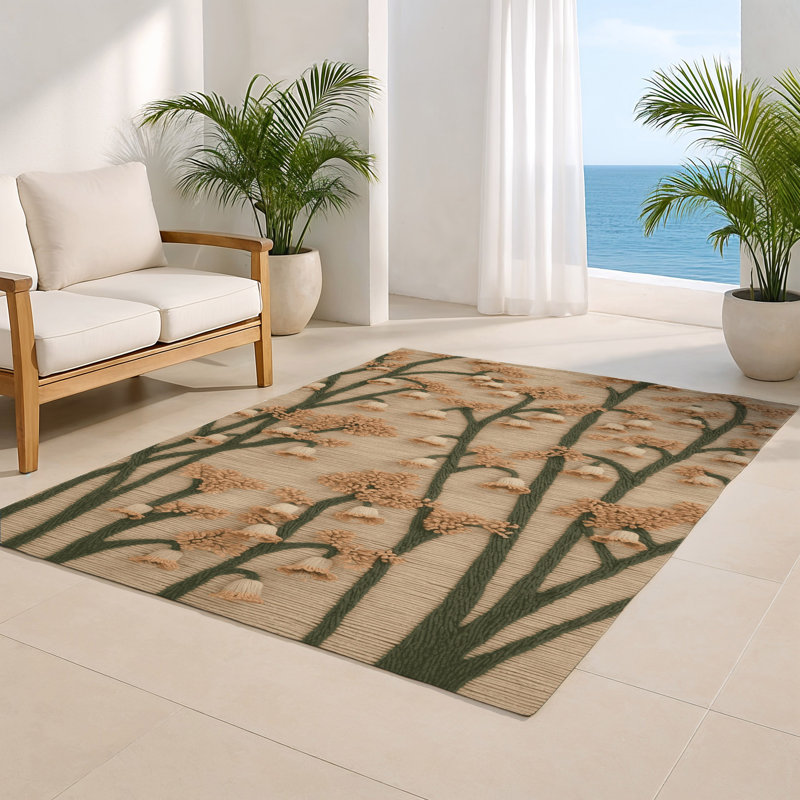 Tapis d'intérieur et d'extérieur brun Botanical, Rectangulaire 2 pi x 3 pi