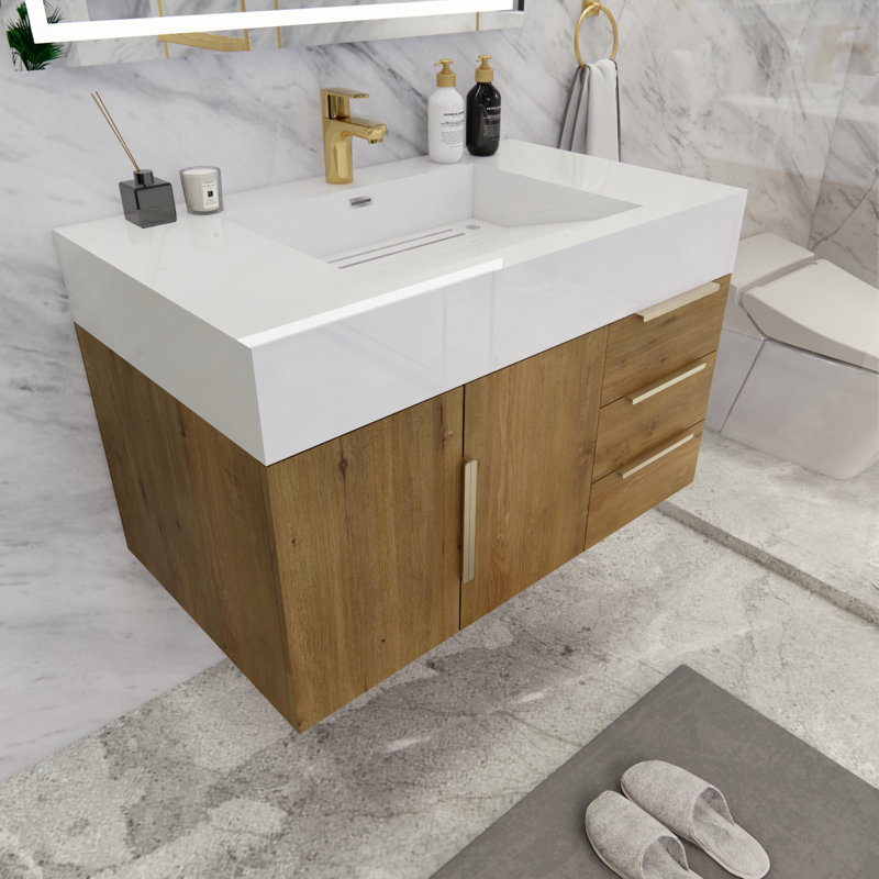 Glasgow 35.5'' Single Bathroom Vanity with Acrylic Top, Oak