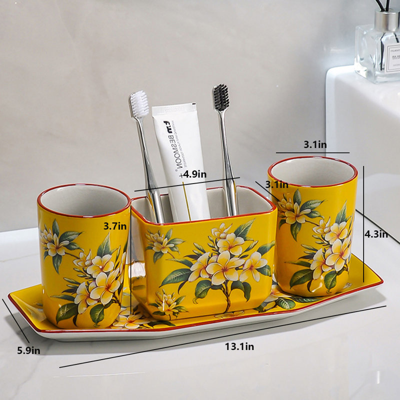 Ceramic Bathroom Accessories Set, Yellow