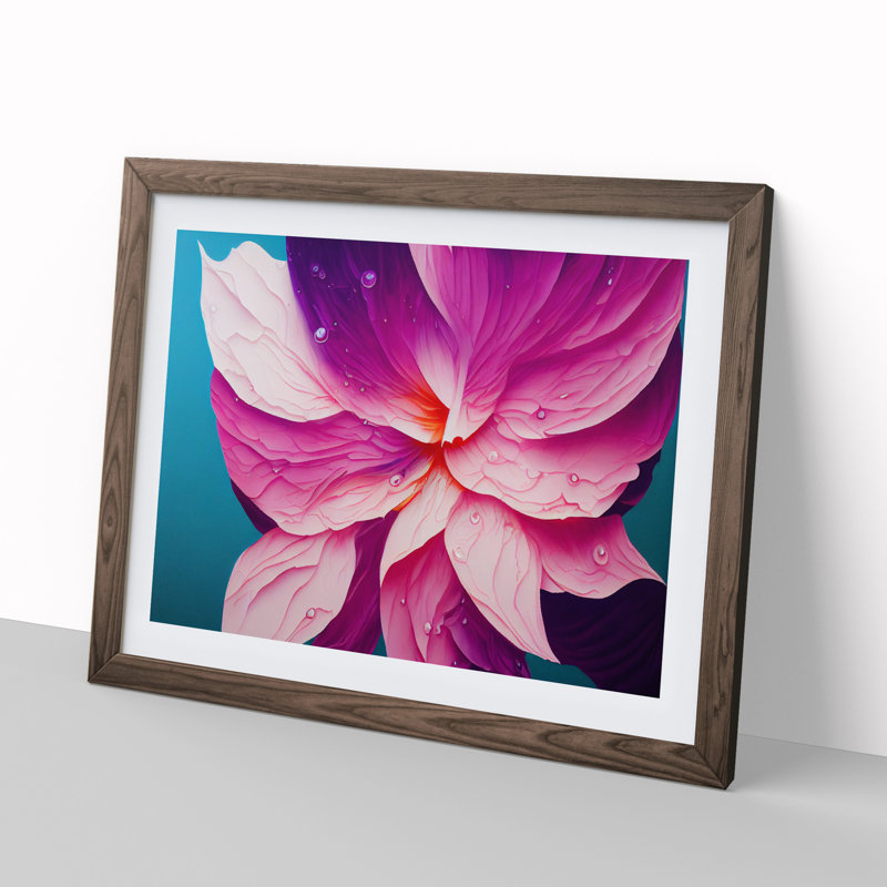 Colourful Flowers Vol.8 Abstract - Single Picture Frame Painting, Walnut Framed, 25cm H x 34cm W x 2cm D