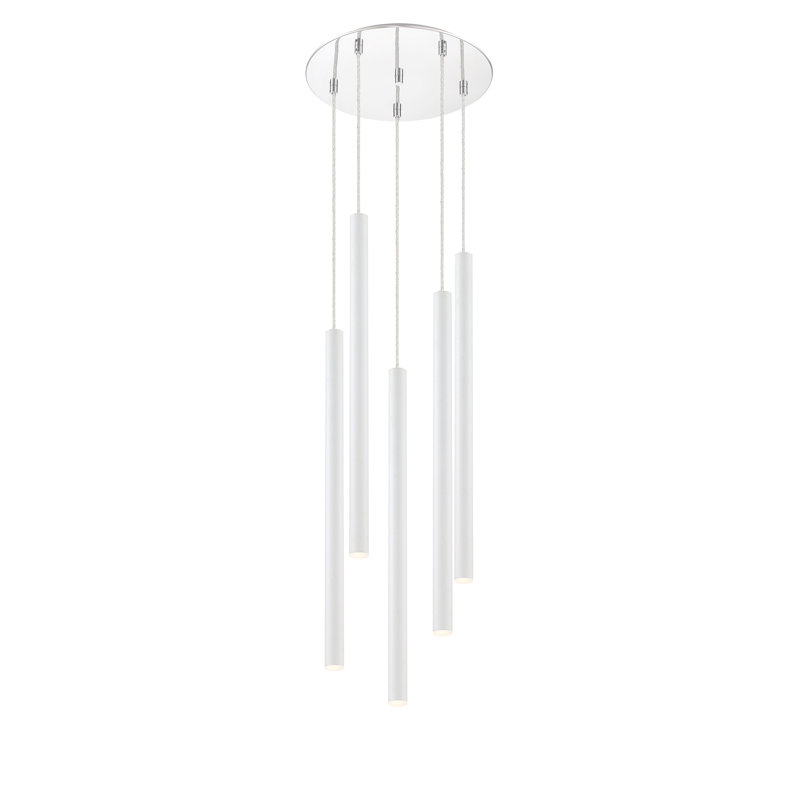 Luminaire suspendu cylindrique à DEL 5 lumières Bowning, Blanc mat
