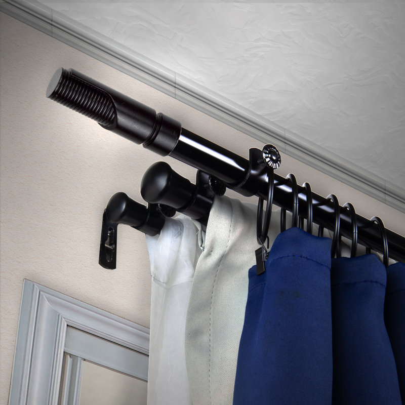 Ensemble de tringle à rideaux réglable 0,81 po, Noir, 120" - 170"