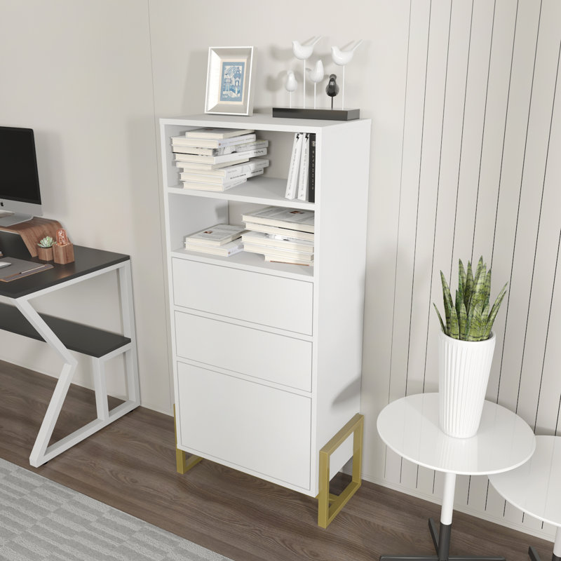 Nibley 136.8cm H x 60cm W Iron Standard Bookcase, White
