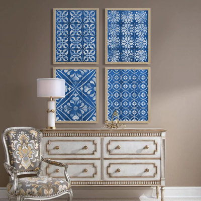 " Navy Blue Geometric Pattern " 4 - Pieces