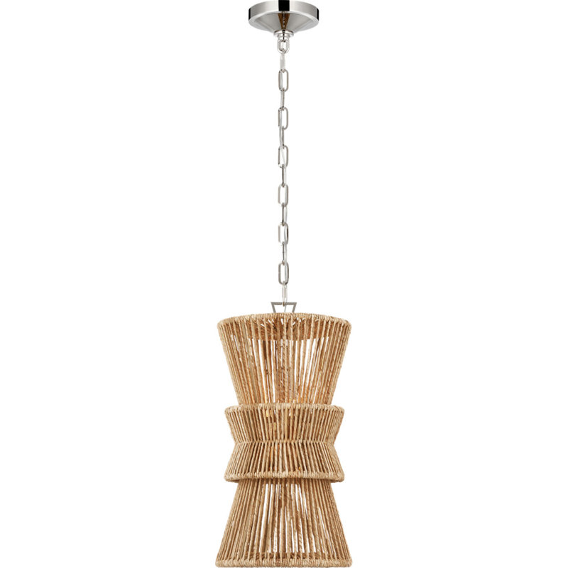 Antigua 11" Pendant in Natural Abaca, Polished Nickel