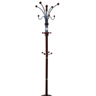 Tall Chrome and Wood Coat Rack