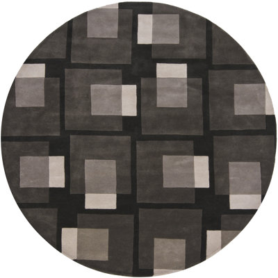 Stickel Geometric Rectangles High-Low Pile Design Gray, Green, Ivory & Cream Hand Tufted Black Gray Indoor Wool Area Rug