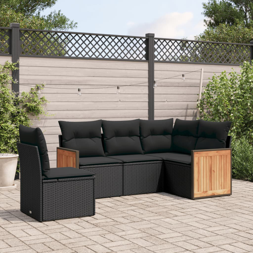 Vidaxl 5-Tlg. Garten-Sofagarnitur Mit Kissen Schwarz Poly Rattan