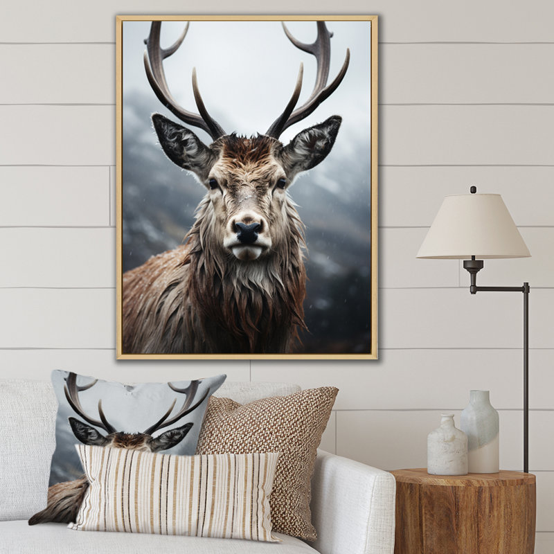 Cerf Bearnard monochrome I, Cadre naturel flottant, H 32 po x l 24 po x P 1 po