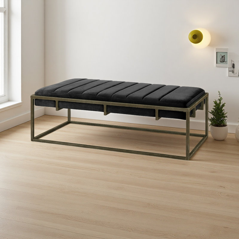 Upholstered Ottoman With Brass Finish