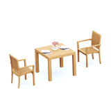 3 Pcs Grade-A Teak Wood Dining Set: 36" Square Table And 2 Lua Stacking Arm Chairs #11LU0802