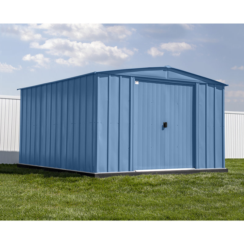 10 ft x 14 ft Blue Gray Galvanized Steel Storage Shed