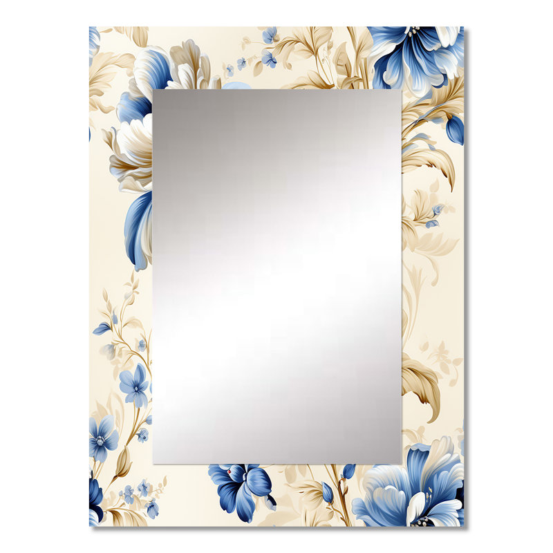 Motif victorien Hoover Cobalt Blue Ornate Corners - grand miroir floral, miroir mural décoratif floral, impression d'art en métal