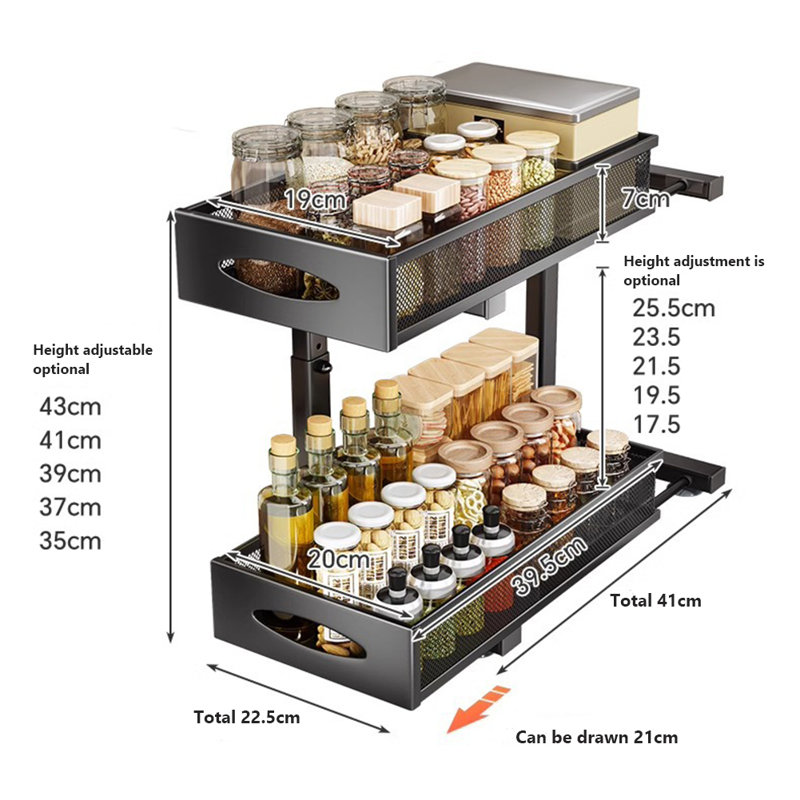 2 Tier Under Sink Storage Organiser With Mesh Drawers, Pull Out Cabinet Organizer Baskets, Multi-purpose Sliding Cabinet Basket Organizer, Pull Out Cabinet Shelf, Under Sink Organizer