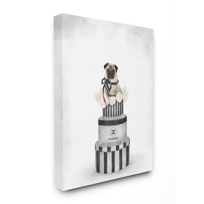 «Fashion Box Stack Pet Dog Pink Grey», impression, H 48 po x l 36 po, Toile tendue
