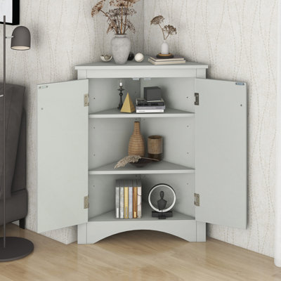 Armoire de rangement triangulaire pour salle de bain avec tablettes réglables, armoire de plancher autoportante